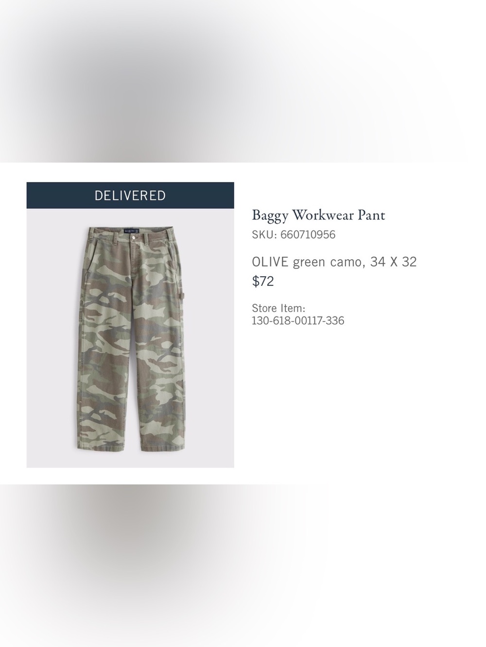Abercrombie & Fitch Olive Camo Baggy Workwear Pants
